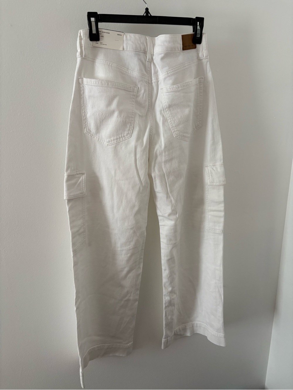 American Eagle super high rise baggy white wide leg cargo pants